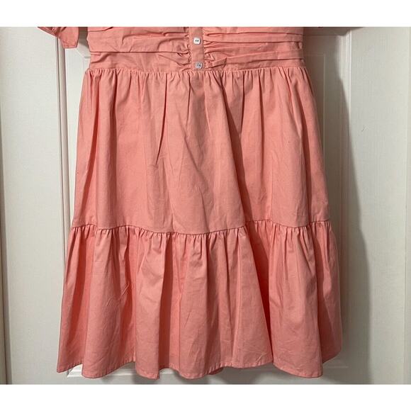 WAYF Mini Dress Womens Size Medium Peach Ruffle Neck Tiered Button Tie MSRP $158 - Picture 11 of 15